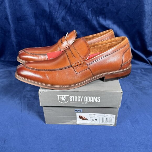 NIB Men\'s 10 Stacy Adams Marlowe Loafer Cognac 0686